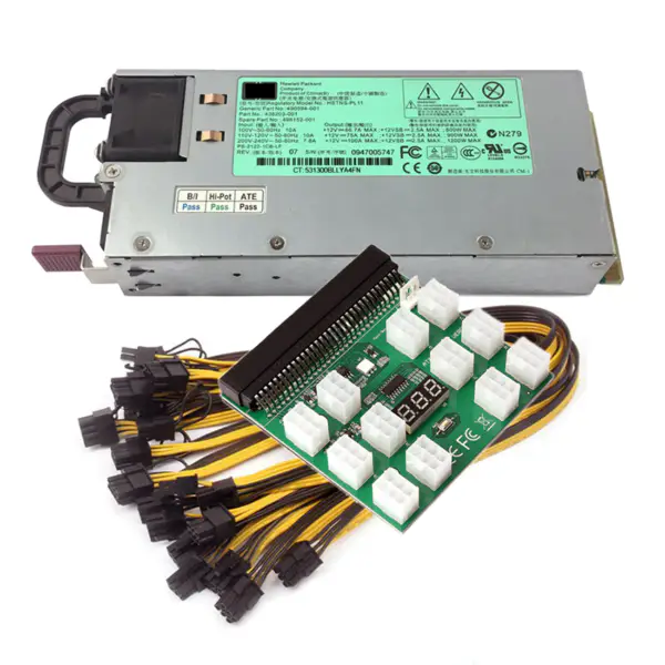 1200W τροφοδοτικό διακομιστή PSU 490594-001 438203-001 498152-001 HSTNS-PL11 + πλακέτα διάσπασης + 12pcs PCIe 6Pin σε 6+2Pin καλώδιο