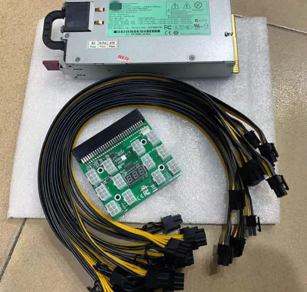 1200W τροφοδοτικό διακομιστή PSU 490594-001 438203-001 498152-001 HSTNS-PL11 + πλακέτα διάσπασης + 12pcs PCIe 6Pin σε 6+2Pin καλώδιο