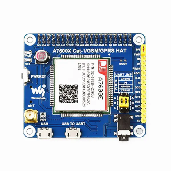 A7600E LTE Cat-1 HAT για Raspberry Pi Χαμηλή ταχύτητα 4G Module 2G GSM GPRS για τη Νοτιοανατολική Ασία Δυτική Ασία Ευρώπη Αφρική