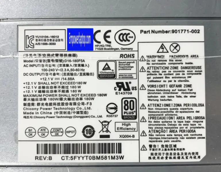 HP 280 390 G3 G4 180W D16-180PA2A D16-180P3A 901763-002 D16-180P3A PCH023 D16-180P1B 901771-002 Τροφοδοτικό