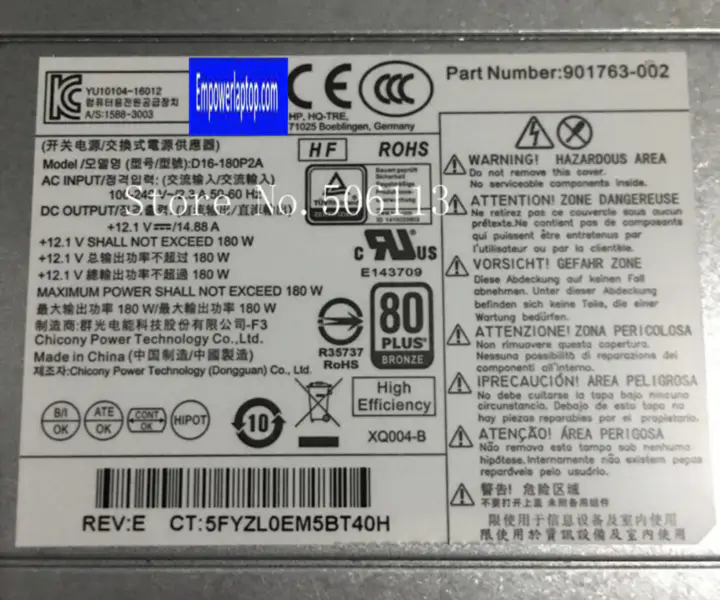 HP 280 390 G3 G4 180W D16-180PA2A D16-180P3A 901763-002 D16-180P3A PCH023 D16-180P1B 901771-002 Τροφοδοτικό