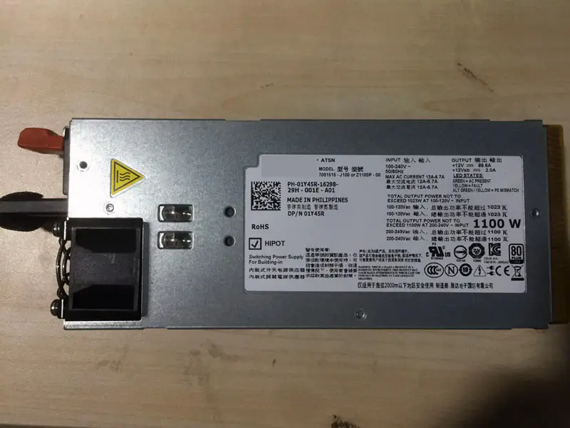 1Y45R 01Y45R Πλεονάζον τροφοδοτικό 1100 watt για διακομιστές PowerEdge R510 R810 R815 R910 T710