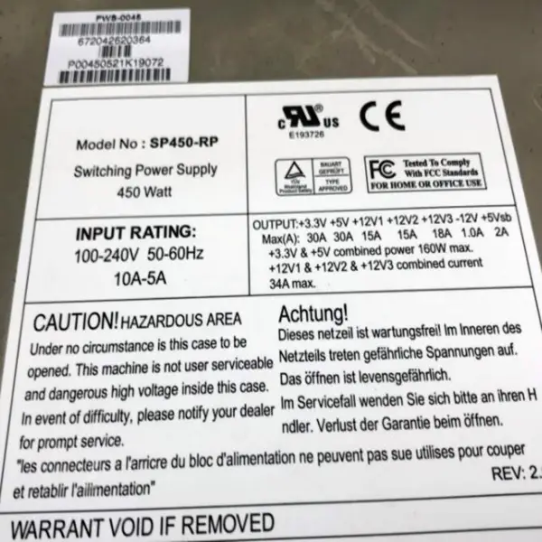 ABLECOM Ονομαστική ισχύς 450W Peak 650W Switching Power Supply SP450-RP PWS-0045 SP420-RP