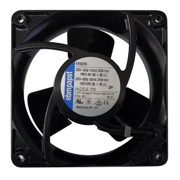 119 x 119 x 38mm 230 V AC ροή αέρα 123m3 / h 2350 rpm 4580N Ρουλεμάν με έδρανο ebm papst ανεμιστήρα ψύξης
