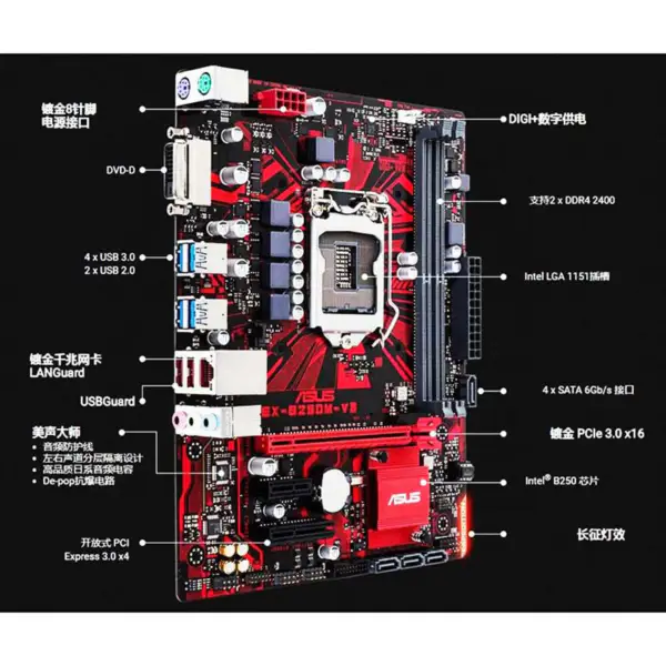 Μητρική πλακέτα 1151 Ddr4 για την Asus B250m-v3