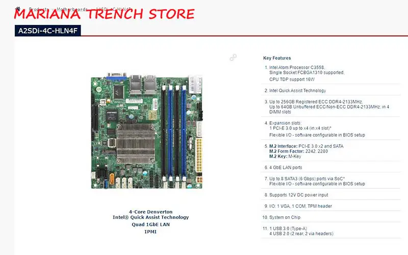 A2sdi-4c-hln4f Για τη μητρική πλακέτα Supermicro Embedded/lot Single Socket Fcbga1310 Atom Processor C3558 Quad 1gbe Lan