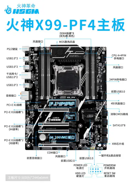 Hsgm X99-pf4 Υποστήριξη 22nm επεξεργαστή Server Universal Pci-e 3.0 Μητρική πλακέτα υπολογιστή