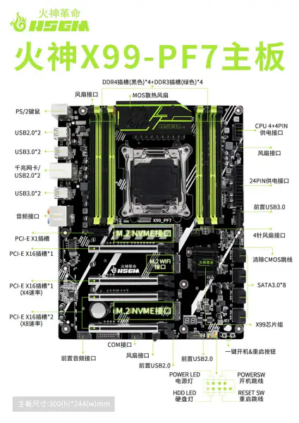 Hsgm X99-pf7 Υποστήριξη τεσσάρων καναλιών Ddr3/ddr4 X99 Chipset μητρικής πλακέτας διακομιστή