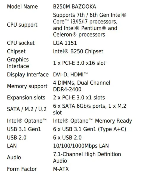 Μητρική πλακέτα MSI B250M BAZOOKA