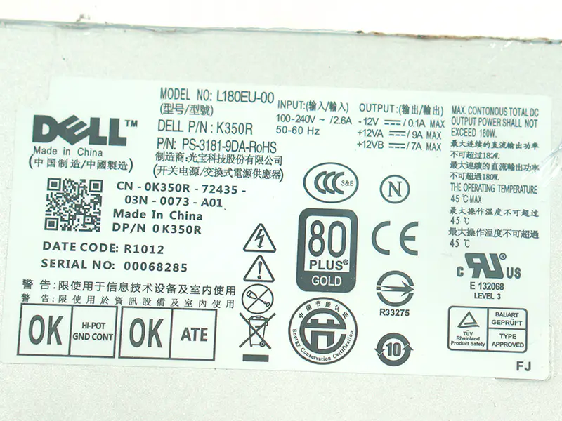 PSU For Dell 780 790 990 7010 9010 180W Power Supply L180EU-00 F180EU-00 L200EU-00 F200EU-00 C0G5T 6YWW7 M178R