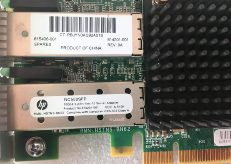 Προσαρμογέας διακομιστή Ethernet HP NC552SFP 10GbE 2 θυρών 614203-B21 615406-001 614201-001