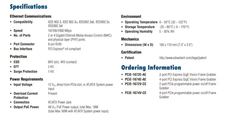 Κάρτα Advantech PCIE-1674E-AE Grabber Card
