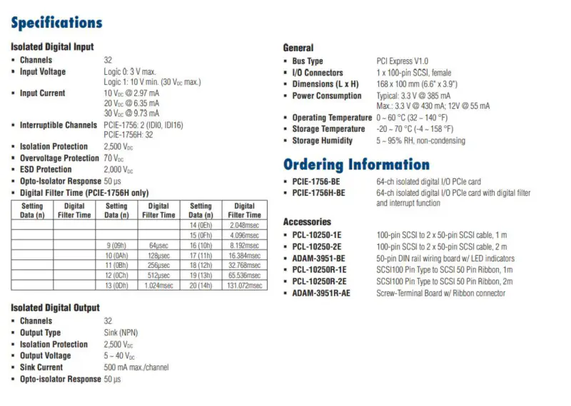Κάρτα εισόδου/εξόδου ADVANTECH PCIE-1756-AE