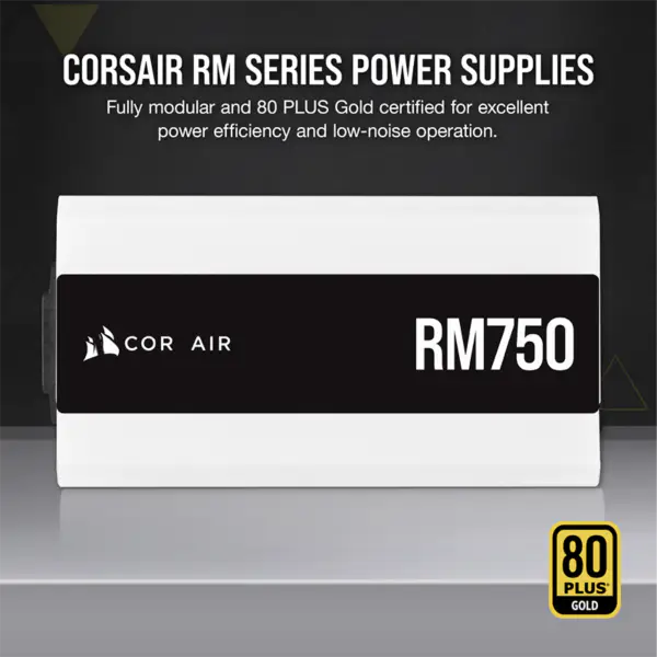 Cors Air Μονάδα τροφοδοσίας ρεύματος Psu Rm750 750w Λευκή πλήρης ενότητα 80plus Gold τροφοδοτικό 140mm χαμηλού θορύβου ανεμιστήρα Smart Wake-up Rps0119