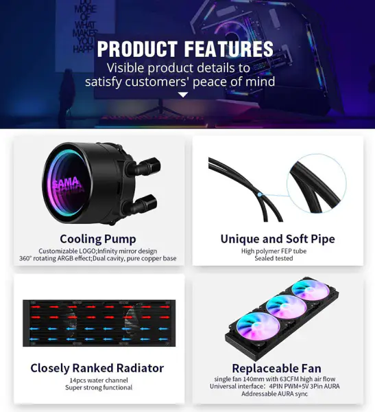 Sama Aluminum Heatsink Copper Water Cooling Liquid Cooler For Pc Case
